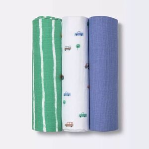Cloud Island 100% Cotton Muslin Swaddle / Transporting Blankets (3 Pack) - NEW!!